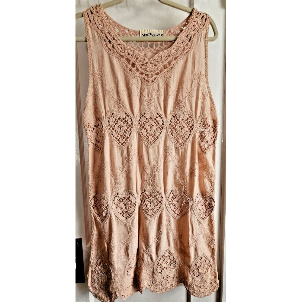 Alamo Retro women sz Small crochet‎ sleeveless dress 100% cotton pink